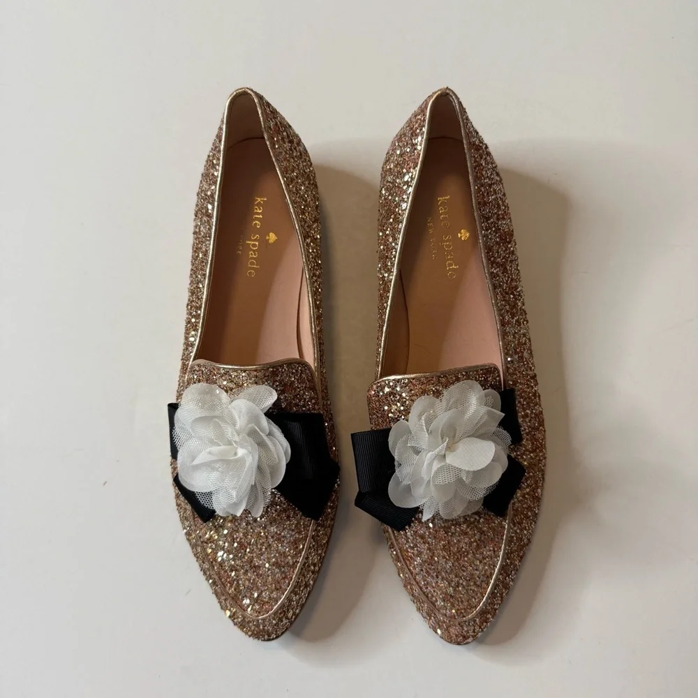 Kate Spade Brown and Black Flats with Floral Accents